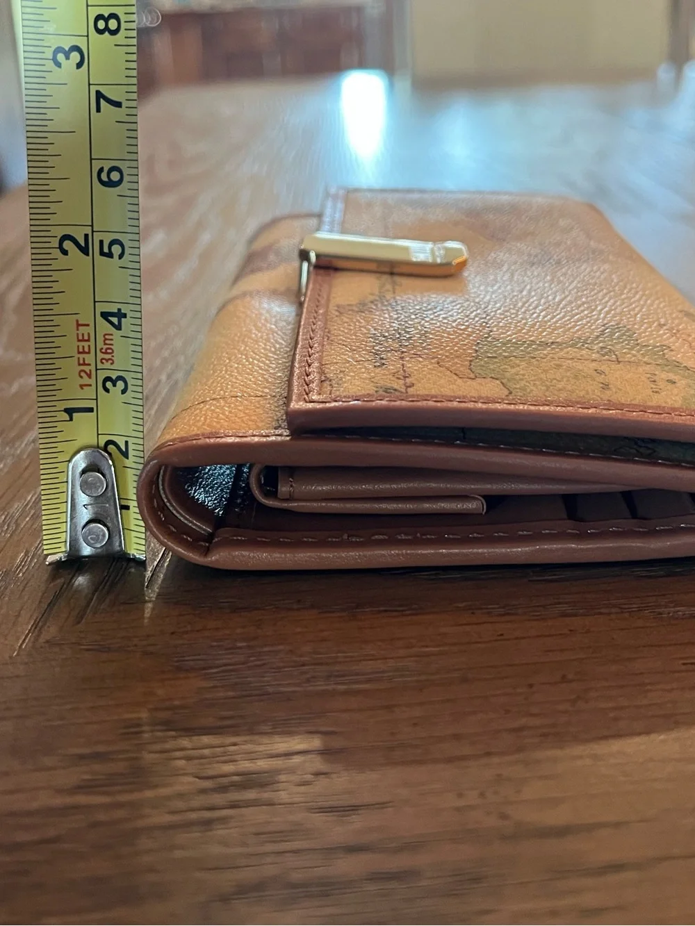 NWT Alviero Martini 1ª Classe Geo Map Continental Wallet Tan Brown Leather Italy